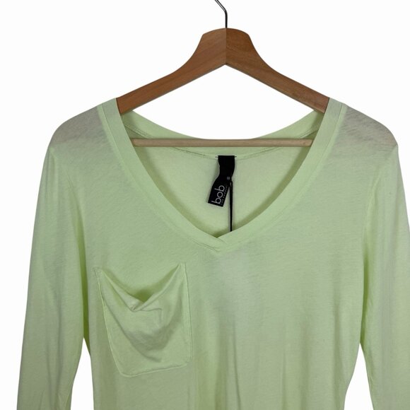 Bobi Los Angeles Knit Pocket Tee Size Small Semi Sheer V Neck Long Sleeve Citron - Picture 4 of 7